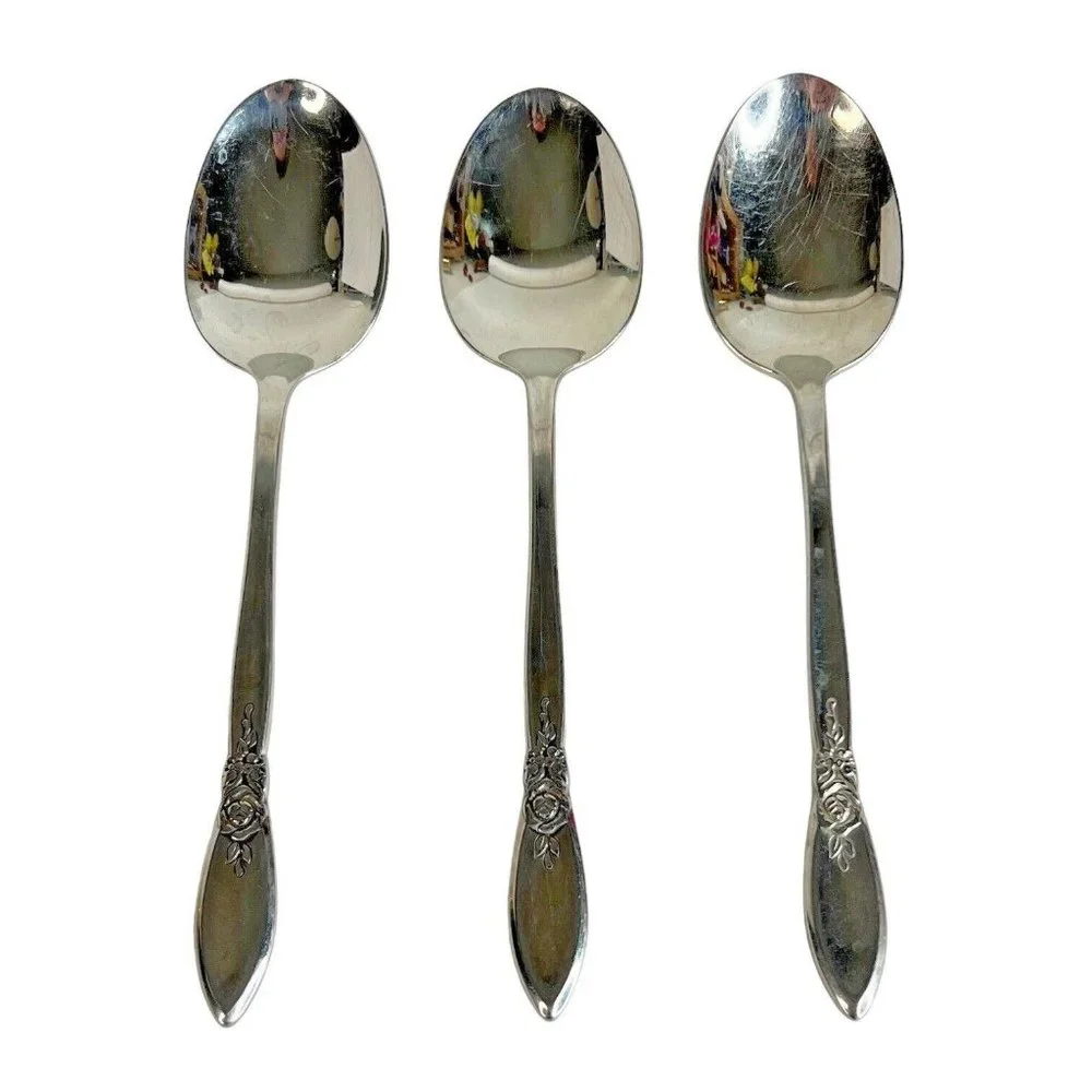 3‎ Oneida Community SPRING ROSE Stainless Soup Tablespoon 6 3/4 IN Betty Crocker